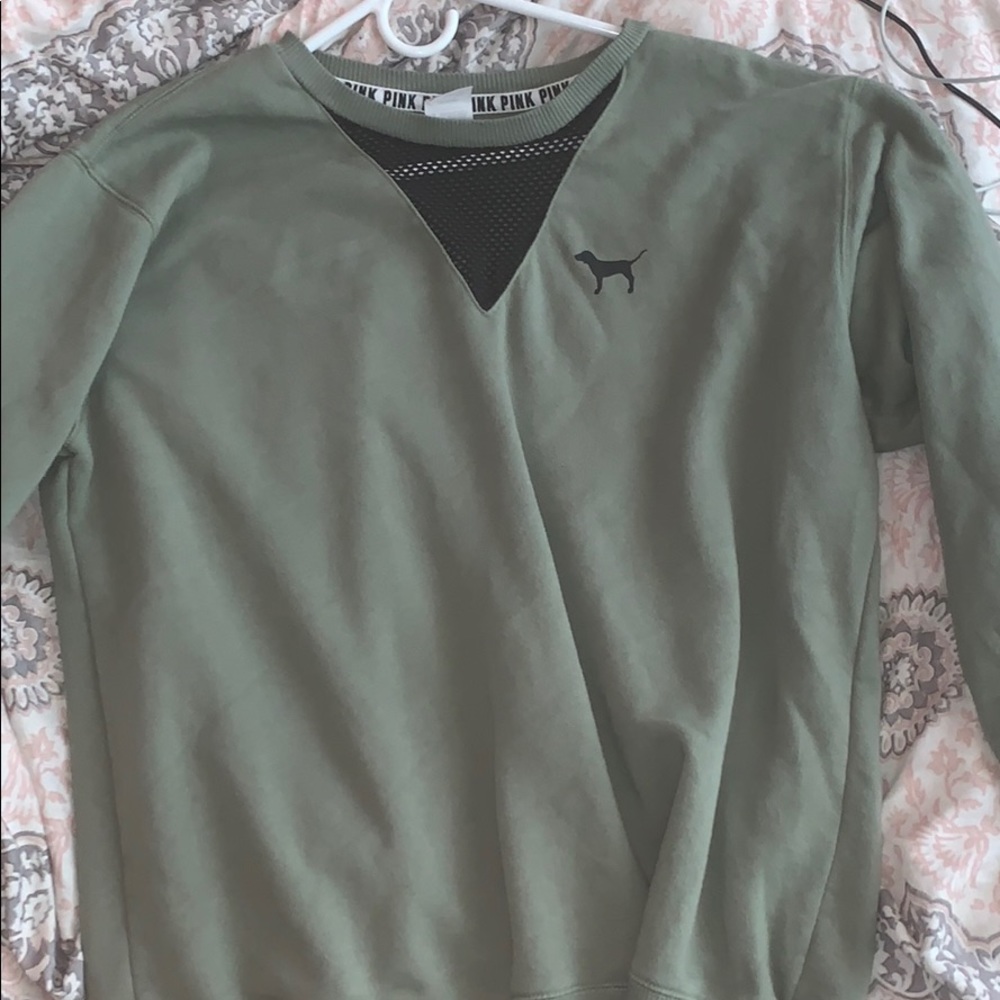 PINK green sweater w mesh v neck